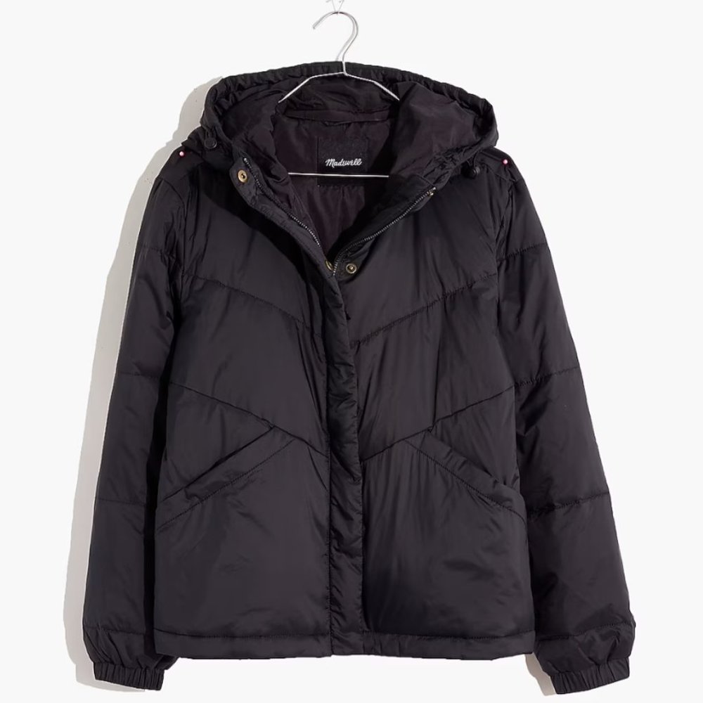 Madewell Chevron Packable Puffer Jacket coat black Small